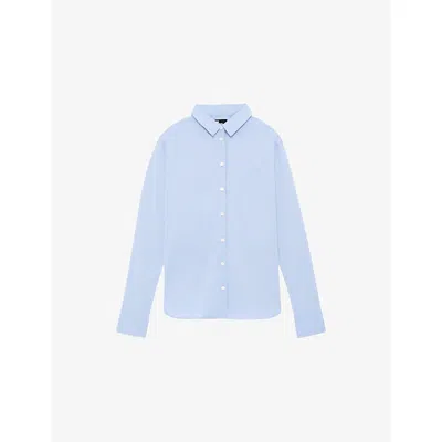The Kooples Womens Logo-embroidered Long-sleeve Cotton Shirt Blue Sky Xs