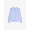 The Kooples Womens Blue White Logo-embroidered Open-collar Cotton Shirt Xs In Blue White