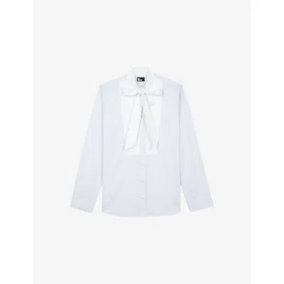 The Kooples Womens Blue White Pinstripe Tie-neck Cotton Shirt
