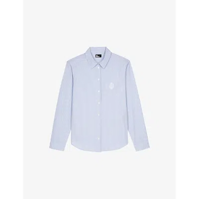 The Kooples Womens  Stripe Brand-embroidery Cotton Shirt In Blue / White