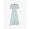 The Kooples Womens  Buttoned V-neck Silk Midi Dress In Blue/green