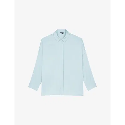 The Kooples Womens  Relaxed-fit Long-sleeve Stretch-silk Shirt In Blue/green