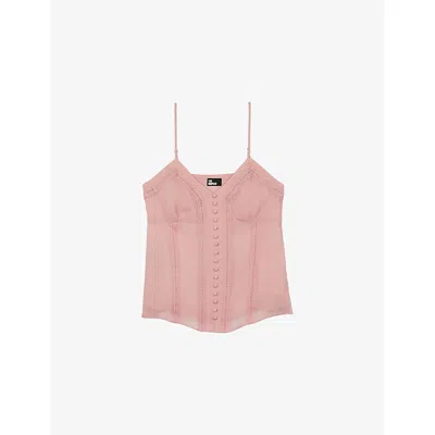 The Kooples Womens Blush Embroidered V-neck Woven Cami Top In Pink