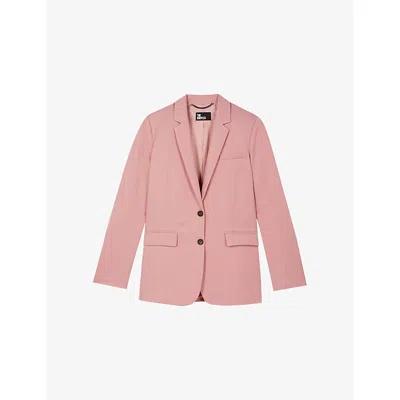 The Kooples Womens Blush Notch-lapel Regular-fit Lyocell, Linen And Cotton Blazer In Pink