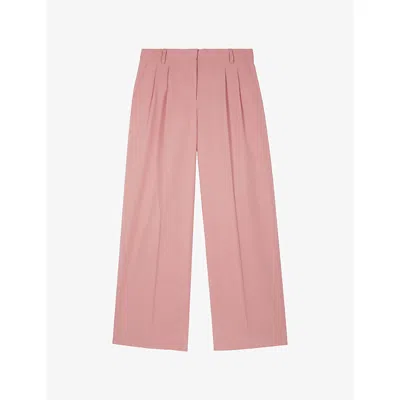 The Kooples Womens Blush Pleated-front Wide-leg High-rise Lyocell, Linen And Cotton Trousers In Pink