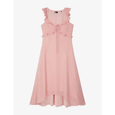 The Kooples Womens Blush Ruffled V-neck Woven Midi Dress In Pink
