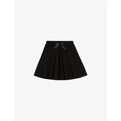 The Kooples Womens Black Bow-embellished Flared Woven Mini Skirt