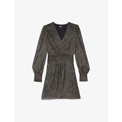 The Kooples Metallic Plisse Mini Dress In Bronze