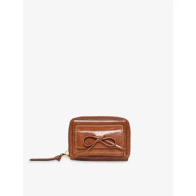 The Kooples Womens Brown Amelia Bow-embellished Leather Coin Purs