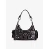 The Kooples Womens  Amelia Stud-embellished Leather Shoulder Bag In Brown