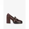 The Kooples Womens Brown Buckle-embellished Lizard-embossed Leather Block-heel Loafers Eur 36 / 3 Uk In Brown