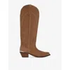 The Kooples Womens  Knee-high Western Suede Boots In Brown