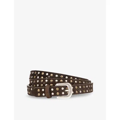 The Kooples Womens Stud-embellished Pony-hair Leather Belt Brown