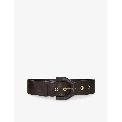 The Kooples Womens  Textured Wide Leather Belt In Brown