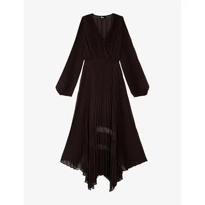 The Kooples Womens Cafe Pleated Lace-embroidered Woven Maxi Dress In Black