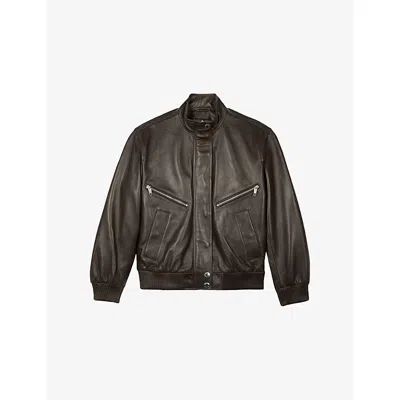 The Kooples Womens Cafe Stand-collar Leather Jacket In Brown