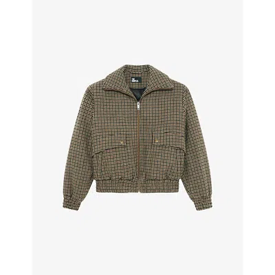 The Kooples Womens  Checked Zip-up Wool-blend Jacket In Brown
