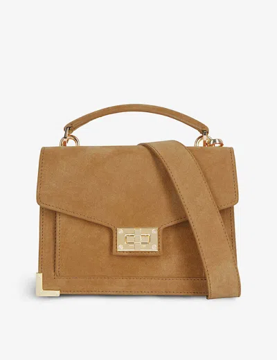The Kooples Emily Signature-clasp Suede Shoulder Bag In Camel / Brown