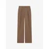 The Kooples Womens Houndstooth-pattern Wide-leg Mid-rise Wool-blend Trousers Camel Melange / Burgundy In Brown