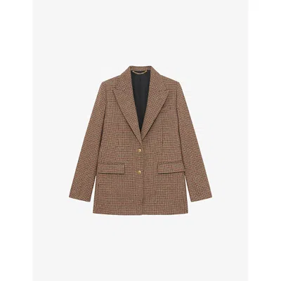 The Kooples Womens Camel Melange / Burgundy Suit Jacket In Brown