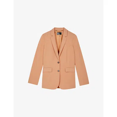 The Kooples Womens Camel Notch-lapel Regular-fit Lyocell, Linen And Cotton Blazer In Brown