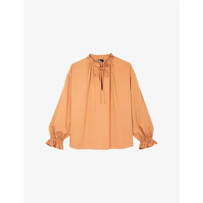 The Kooples Womens  Ruffled Relaxed-fit Woven Blous In Animal Print