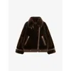 The Kooples Womens Belted-hem Faux-fur Aviator Jacket Chocolate In Animal Print