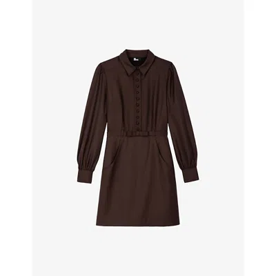 The Kooples Womens  Collared Button-down Wool-blend Mini Dress In Blue