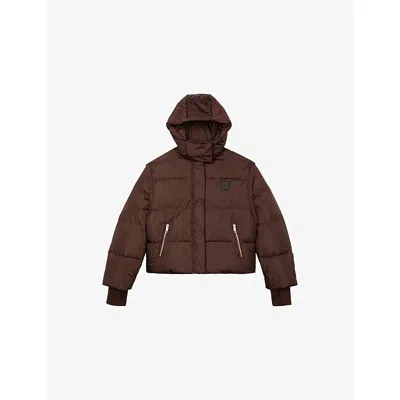 The Kooples Womens  Hooded Removable-sleeve Down Jacket In Brown