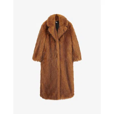 The Kooples Womens Single-breasted Longline Faux-fur Coat Chocolate In Brown