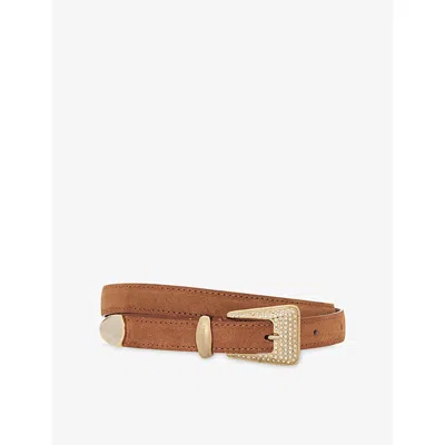 The Kooples Womens  Rhinestone-embellished Suede Belt In Brown
