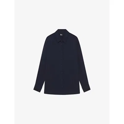 The Kooples Womens Collared Long-sleeve Stretch-silk Shirt Navy In Black