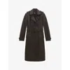 The Kooples Womens Dark Brown Melange Double-breasted Leather Trench Coat Xs In Black