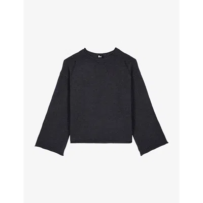 The Kooples Womens  Wide-sleeved Relaxed-fit Wool Jumper In Dark Grey