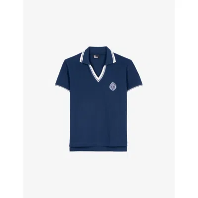 The Kooples Womens Dark Navy Brand-embroidered Cotton Polo Shirt