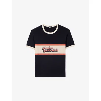 The Kooples Womens  Disco Club Slim-fit Cotton-jersey T-shirt In Blue