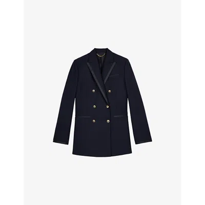 The Kooples Womens Dark Navy Peak-lapel Double-breasted Wool-blend Blazer