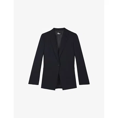The Kooples Womens Dark Navy Single-breasted Notch-lapel Woven Blazer In Black