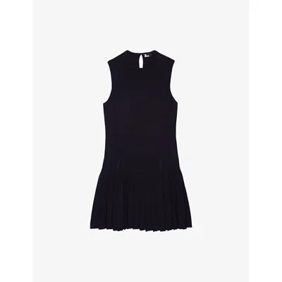 The Kooples Womens Dark Navy Sleeveless Pleated-skirt Woven Mini Dress In Blue