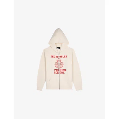 The Kooples Womens  Branded-print Side-pocket Cotton-jersey Hoody In Ecru
