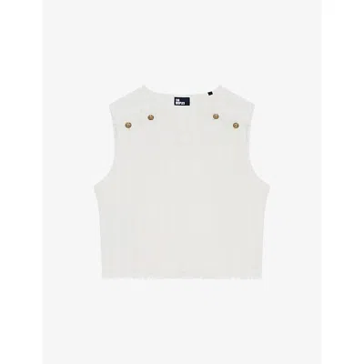 The Kooples Womens Ecru Cropped Tweed Cotton-blend Top In White