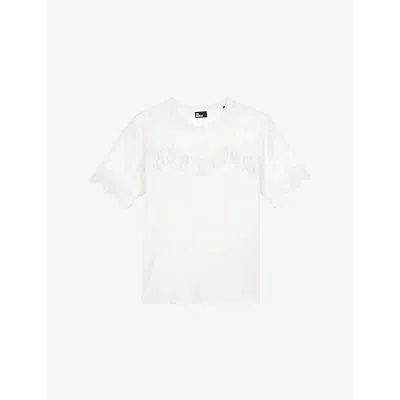 The Kooples Womens Lace Panelled Cotton T-shirt Ecru