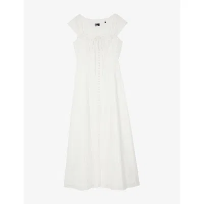 The Kooples Womens Ecru Lace Square-neck Cotton Maxi Dress Xs In White