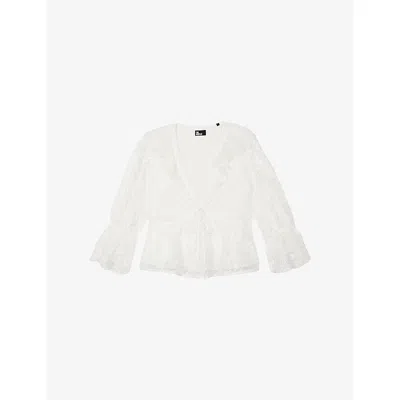 The Kooples Womens Ecru Lace V-neck Woven Top In White