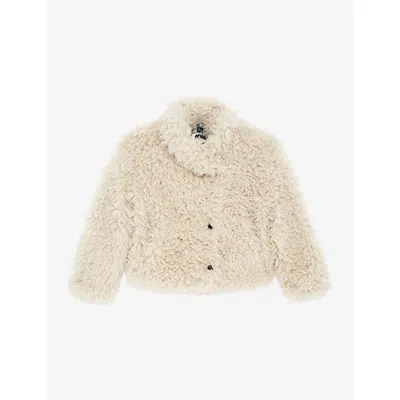 The Kooples Womens Ecru Lapel-collar Side-pocket Faux-fur Jacket In Neutral