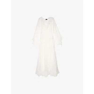 The Kooples Womens Long-sleeve Tiered Woven Dress Ecru