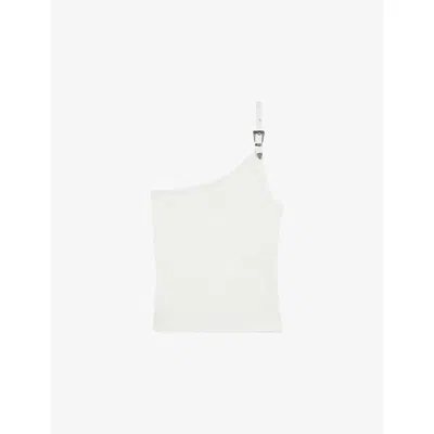 The Kooples Womens  One-shoulder Buckle-embellished Stretch-cotton Top