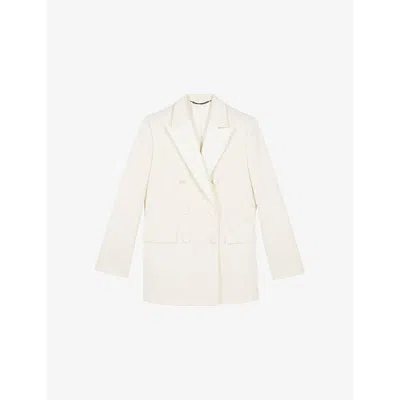 The Kooples Womens  Peak-lapel Flap-pocket Woven Blazer In Ecru