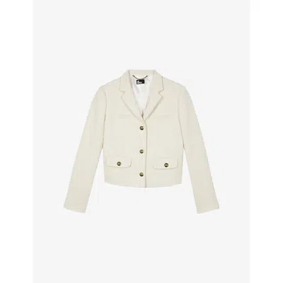 The Kooples Womens Ecru Single-breasted Tweed Cotton-blend Jacket In Neutral