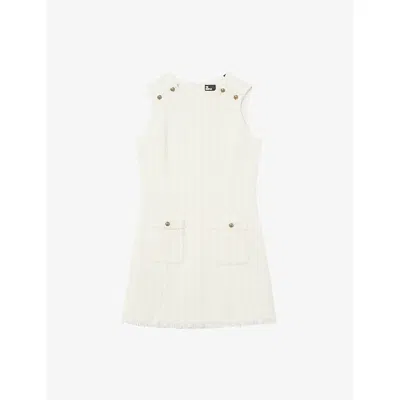The Kooples Womens Ecru Sleeveless Tweed Cotton-blend Mini Dress In White